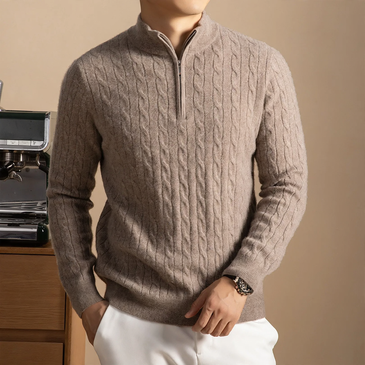 Men's cashmere pullover with zipper, thick