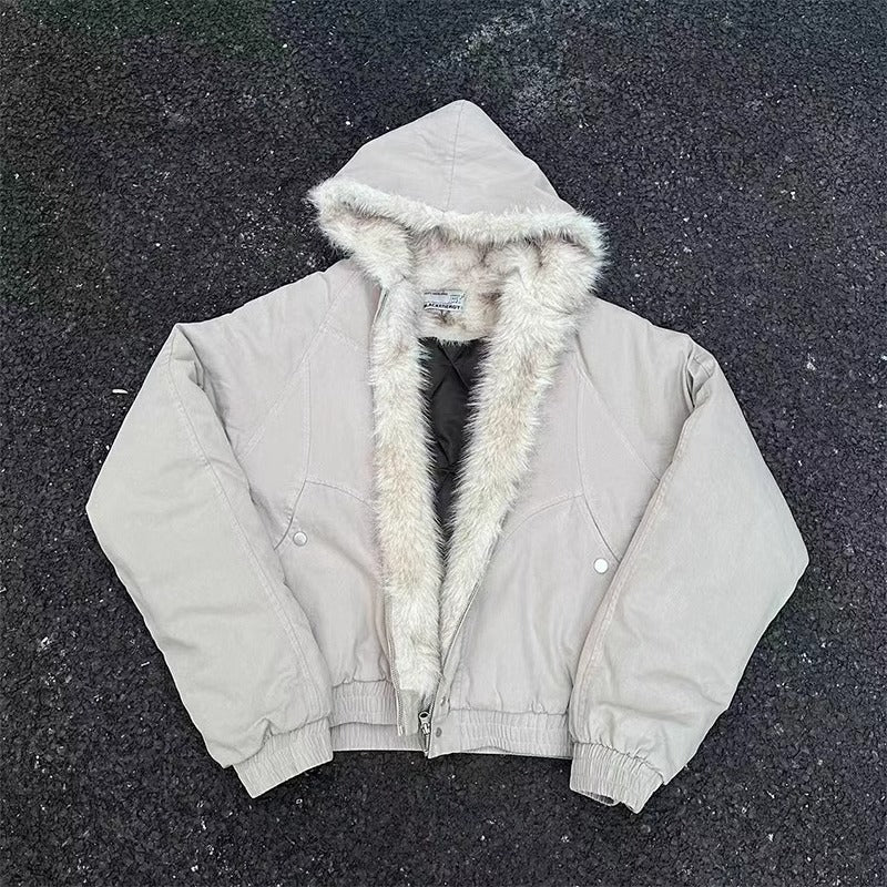 Men's winter jacket, short, with hood and fur collar