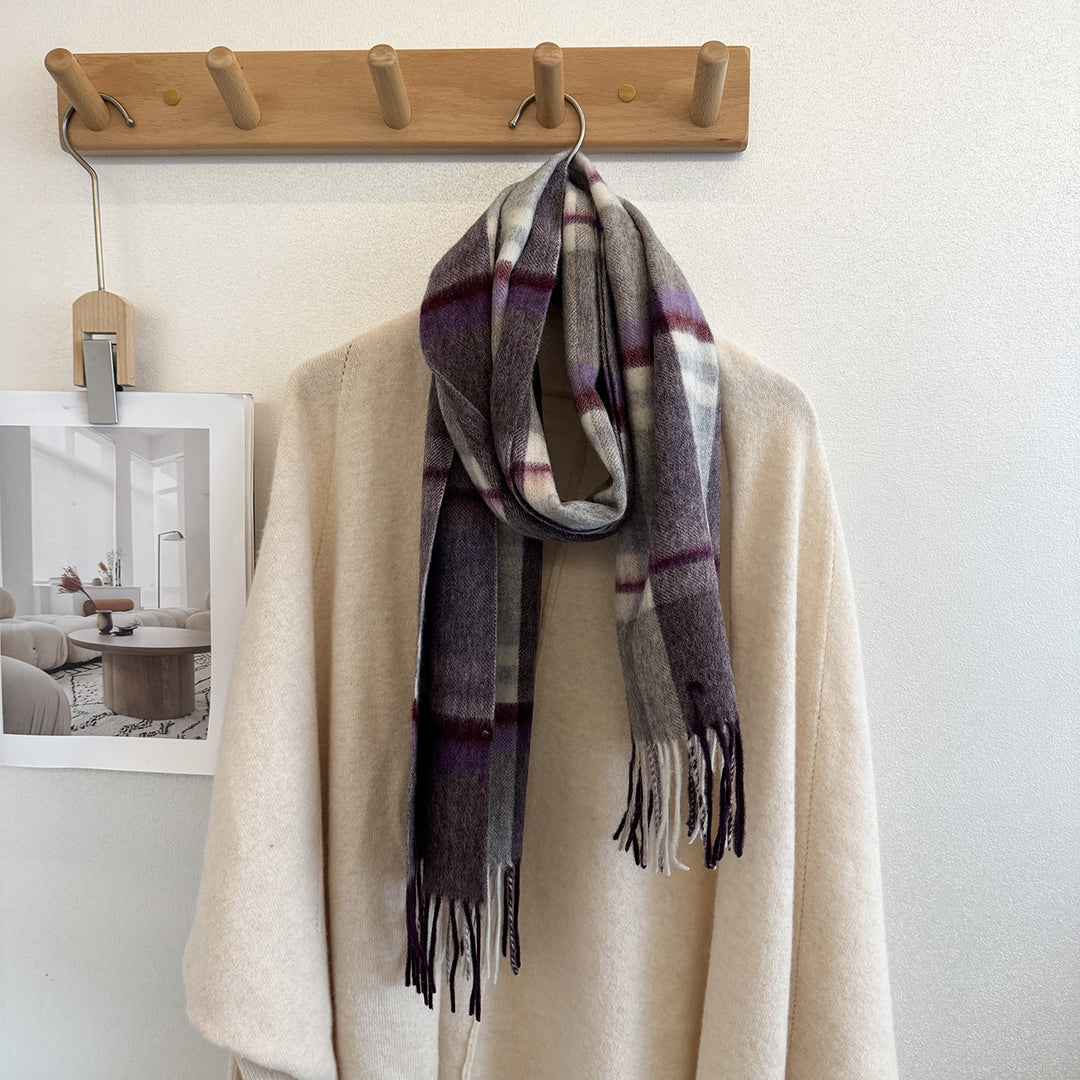Wool scarf with check pattern, 100% wool, 165x30 cm