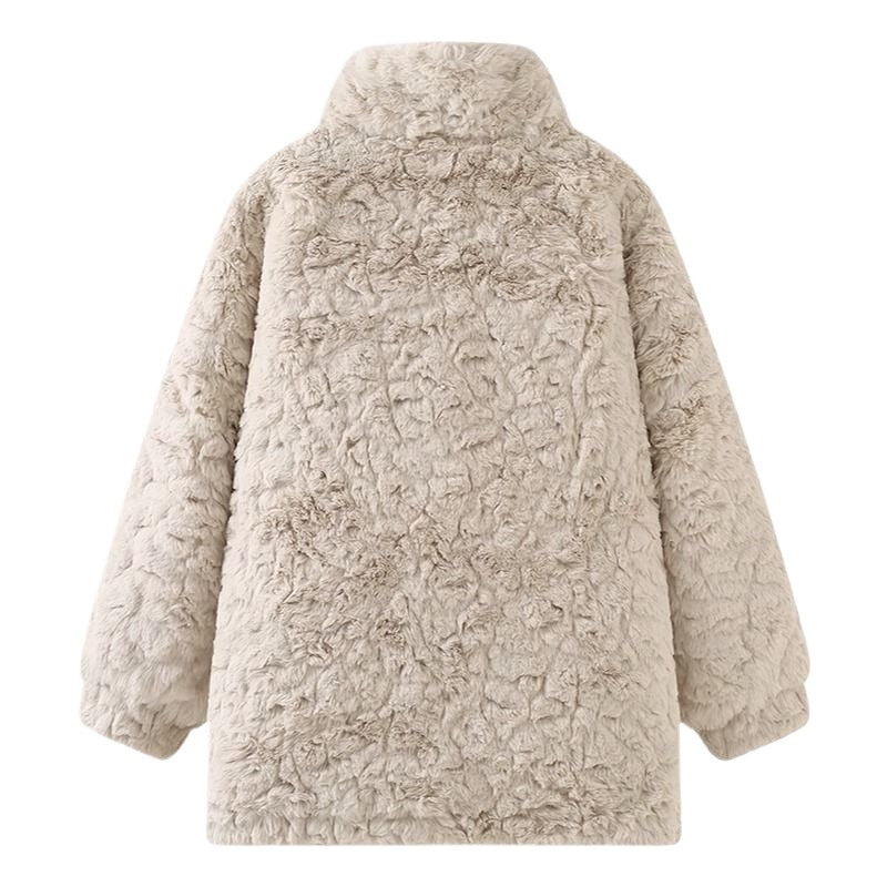 Fluffy coat with stand-up collar