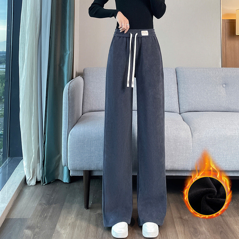 Lamb fleece cord pants for women