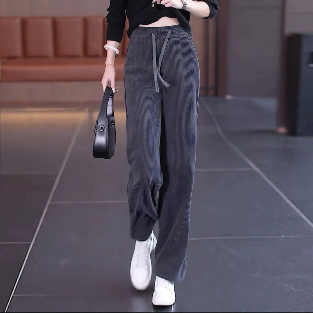 Fleece-lined corduroy trousers, straight fit, elegant