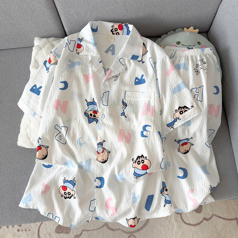 Light men's pajamas, short-sleeved, with button placket