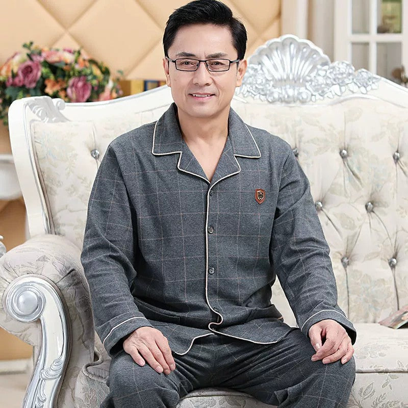 Men's cotton pajamas, long sleeve, set