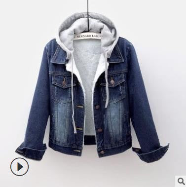 Padded women's jeans jacket with detachable hood