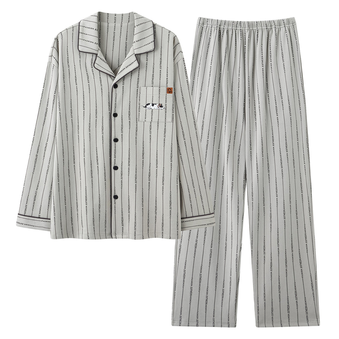 Men's Pajama Set, Cotton, Striped/Checkered, Long Sleeve