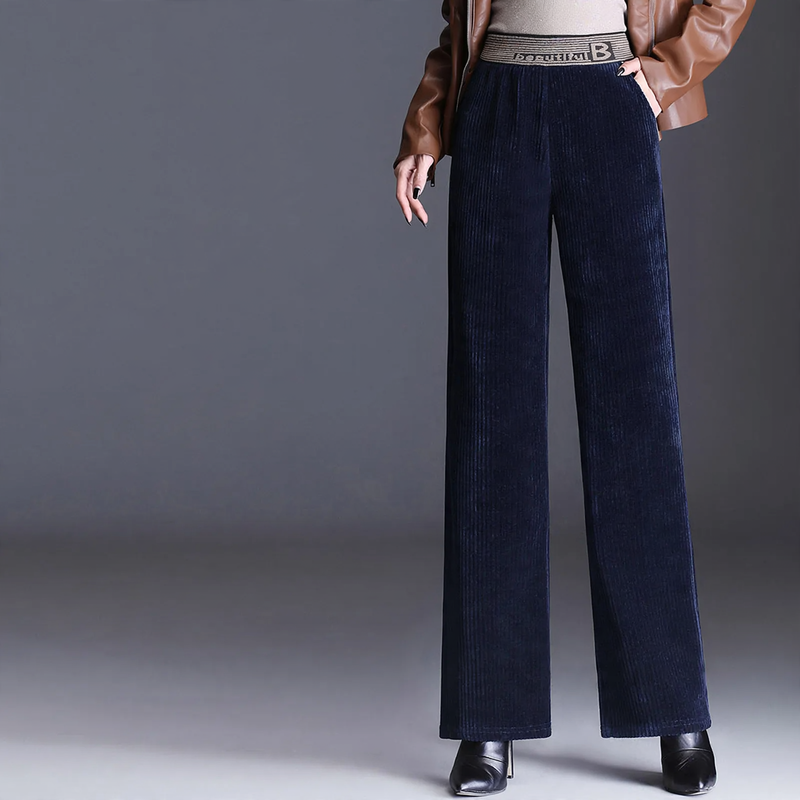 Padded women's corduroy pants with high waistband