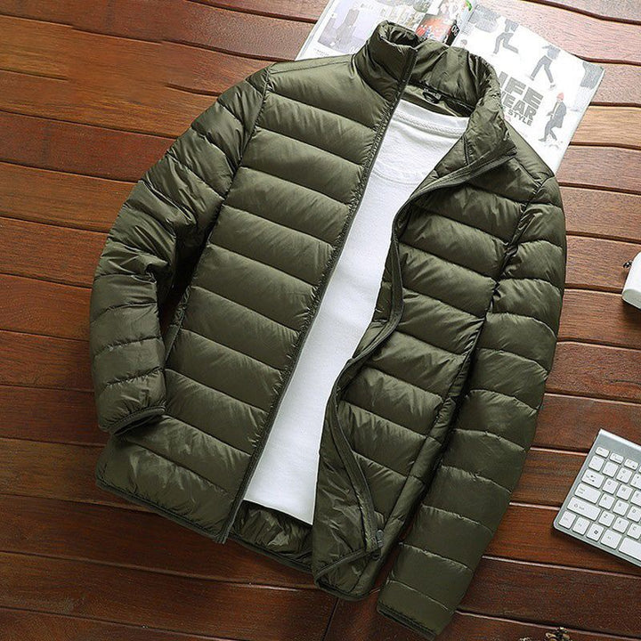Light men's padded jacket with stand-up collar