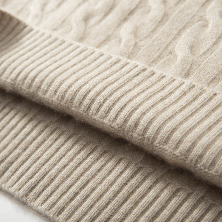Men's cashmere sweater, cable pattern, heavy knit design