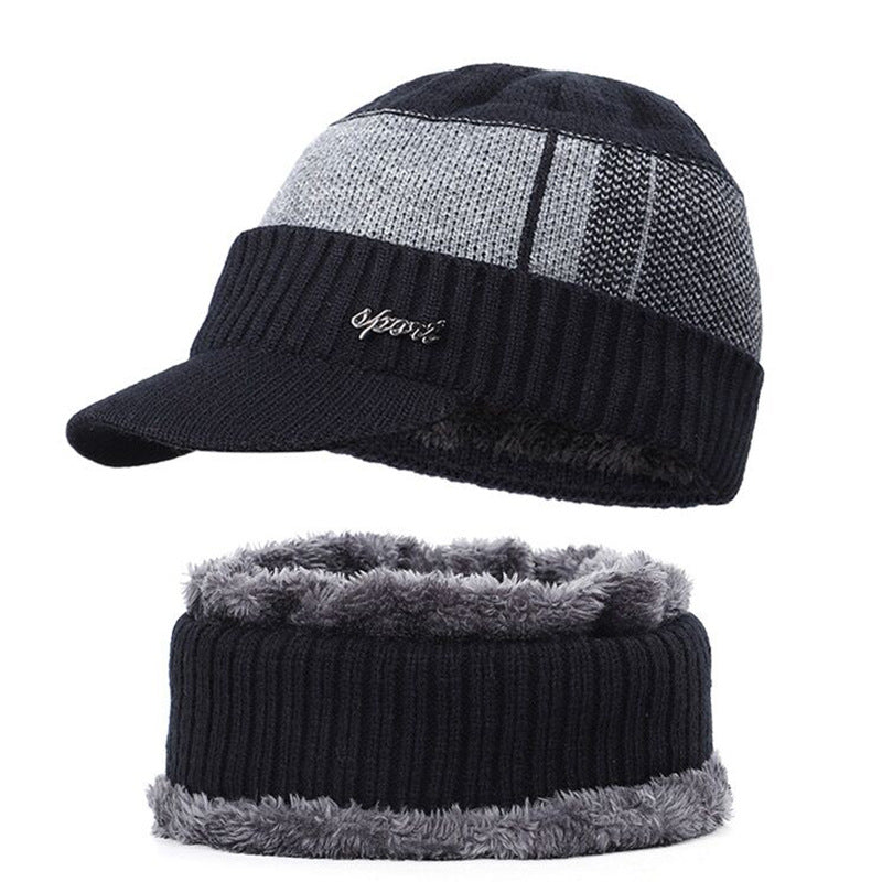 Men's knitted hat and scarf set, lined