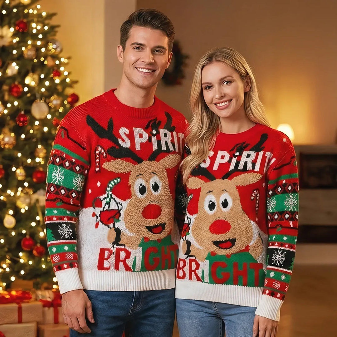 Christmas knitted sweater with animal motifs