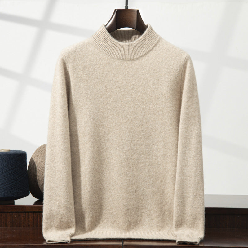 Men's Cashmere Sweater, Stand-Up Collar, Thick Knit Design