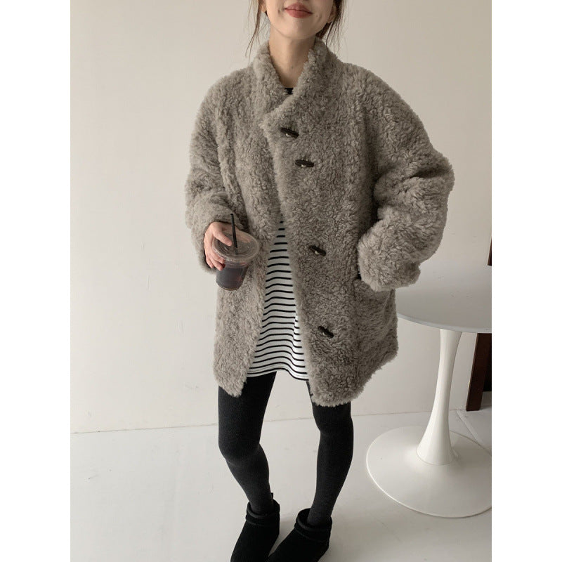 Sheepskin coat with toggle buttons, mid-length
