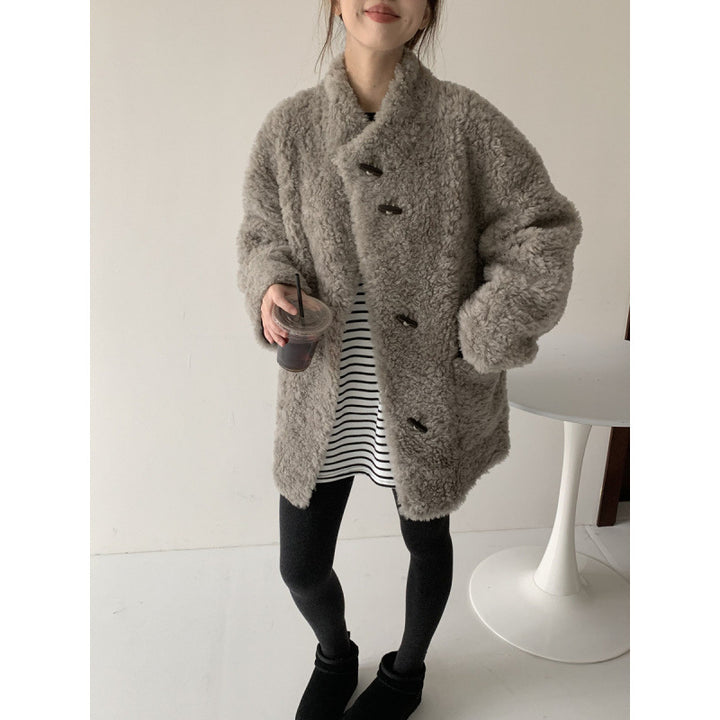 Sheepskin coat with toggle buttons, mid-length
