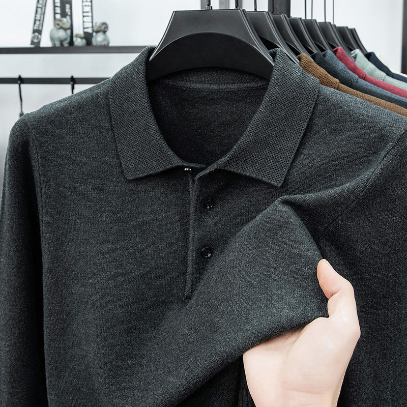 Men's knit sweater with shawl collar and thermal lining