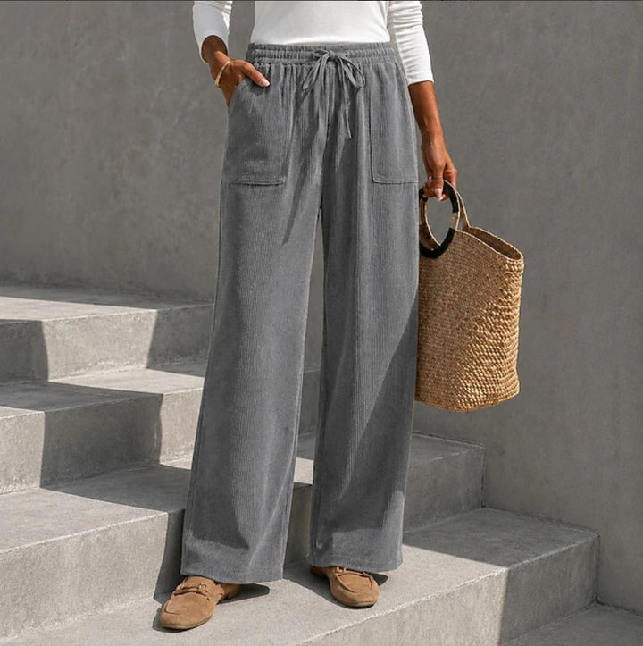 Casual cord pants with drawstring