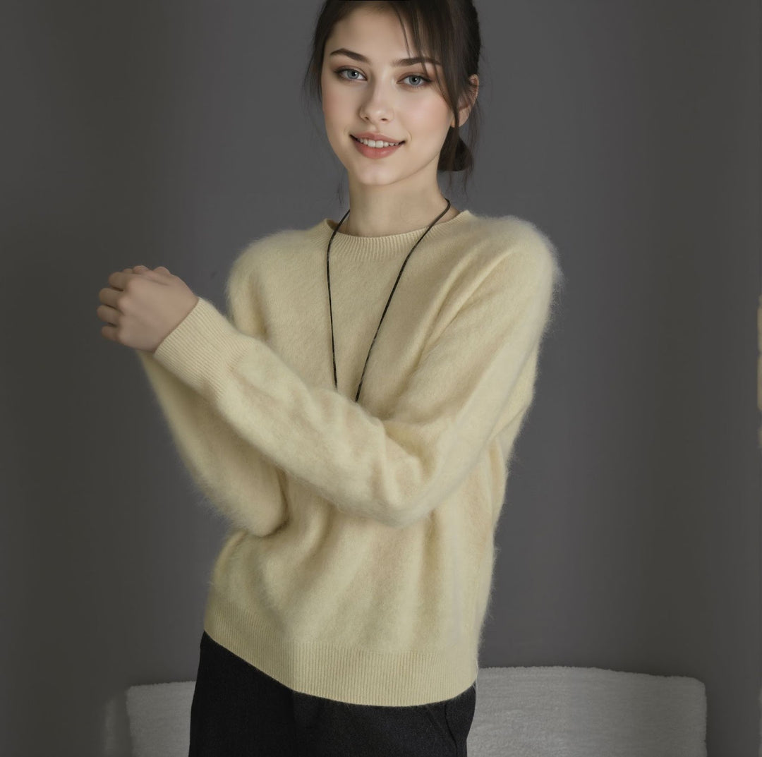 Women's wool sweater, cashmere blend, round neck