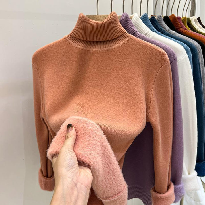 Women's turtleneck sweater, lined, warm, long sleeve