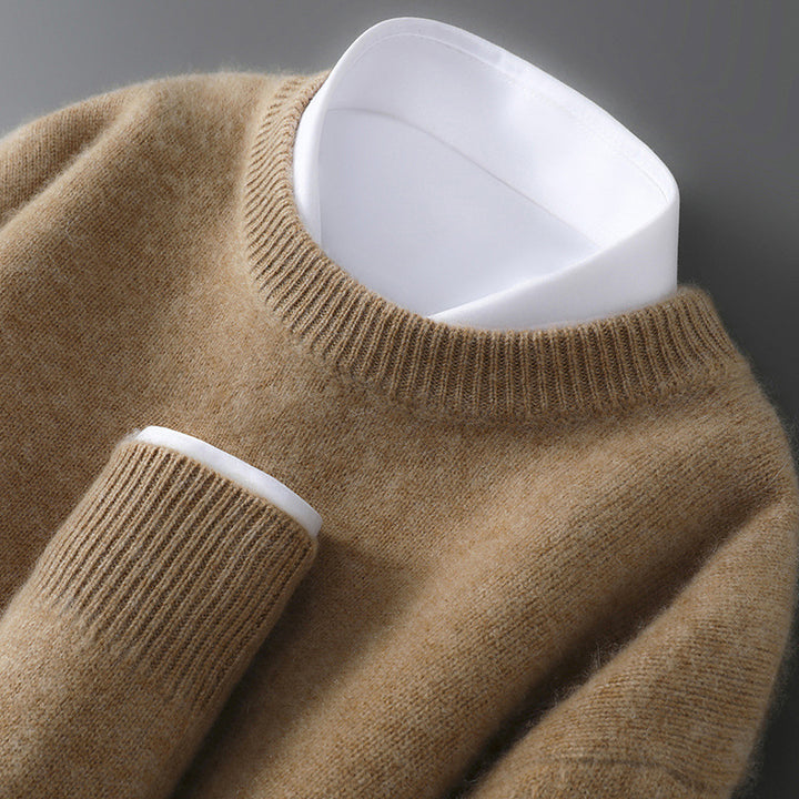 Men's wool sweater, half collar, knitted, loose