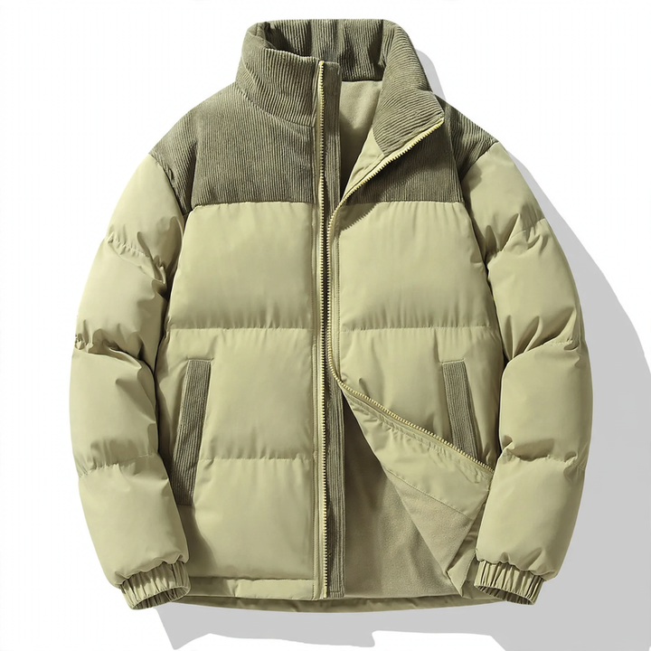 Padded unisex quilted jacket with stand-up collar