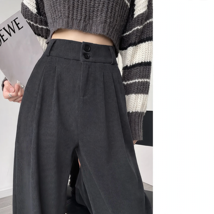 Padded corduroy pants with high waistband