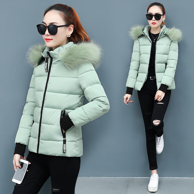 Women’s winter jacket, short, fitted, with fur collar