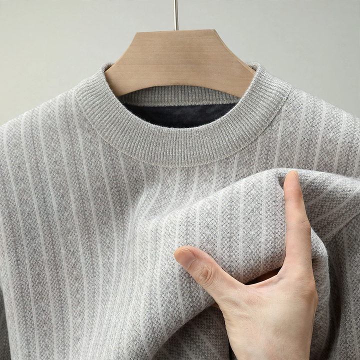Men's sweater with stand-up collar, lined, jacquard pattern