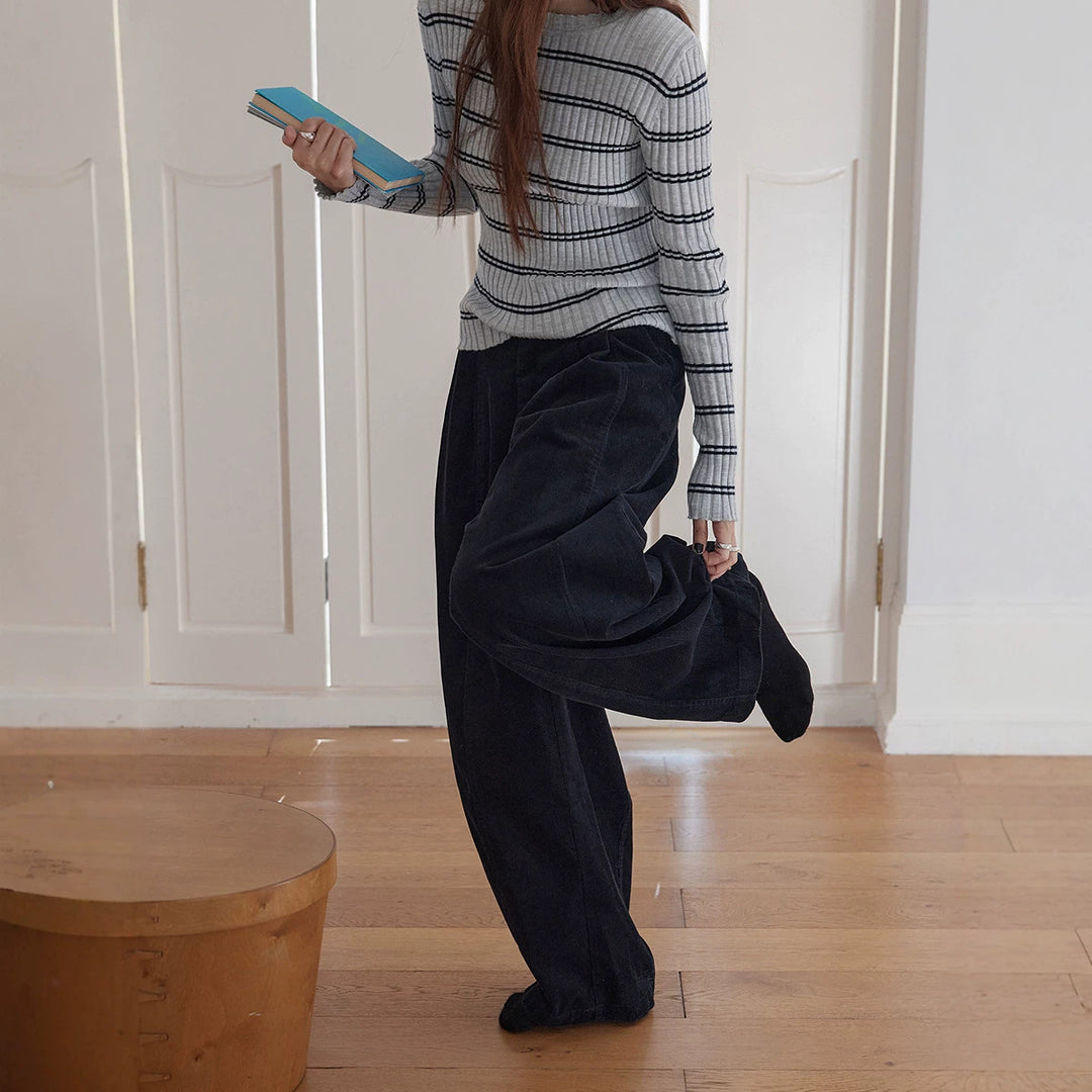 Retro-cord trousers, loose fit, women's