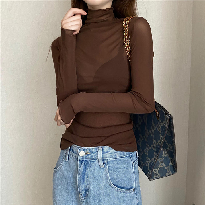 Women's turtleneck top made of lace and mesh fabric