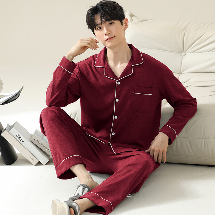 Men's Pajama Set, Cotton, Long Sleeve, Simple