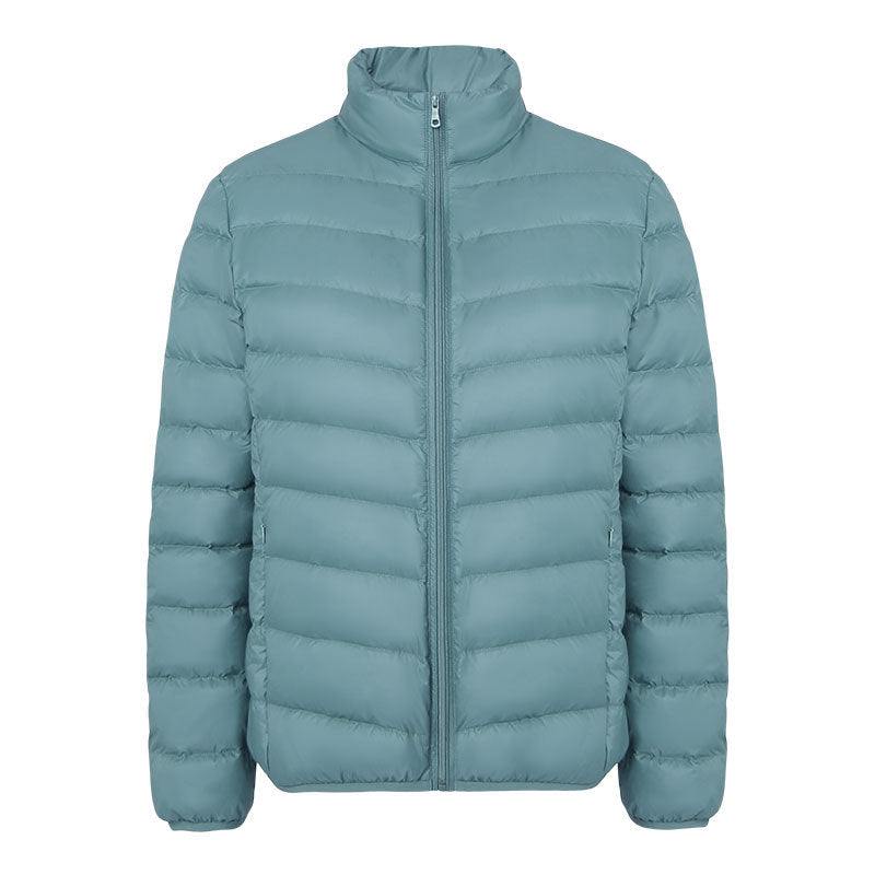 Light women's down jacket with stand-up collar