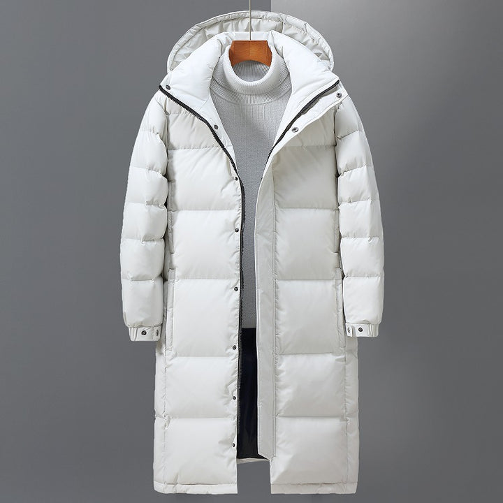Long men's down coat, windproof, knee-length