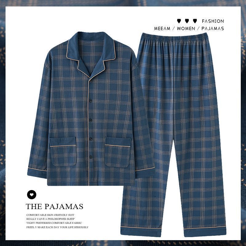 Men's pajamas made of 100% cotton, long-sleeved
