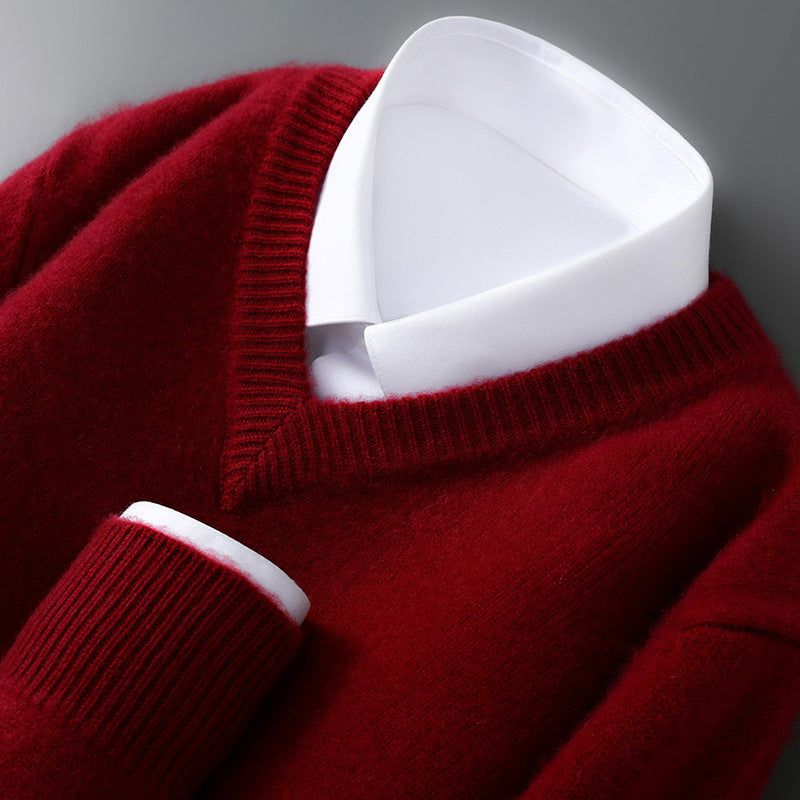 Men's wool sweater, round neckline, 100% wool, thick