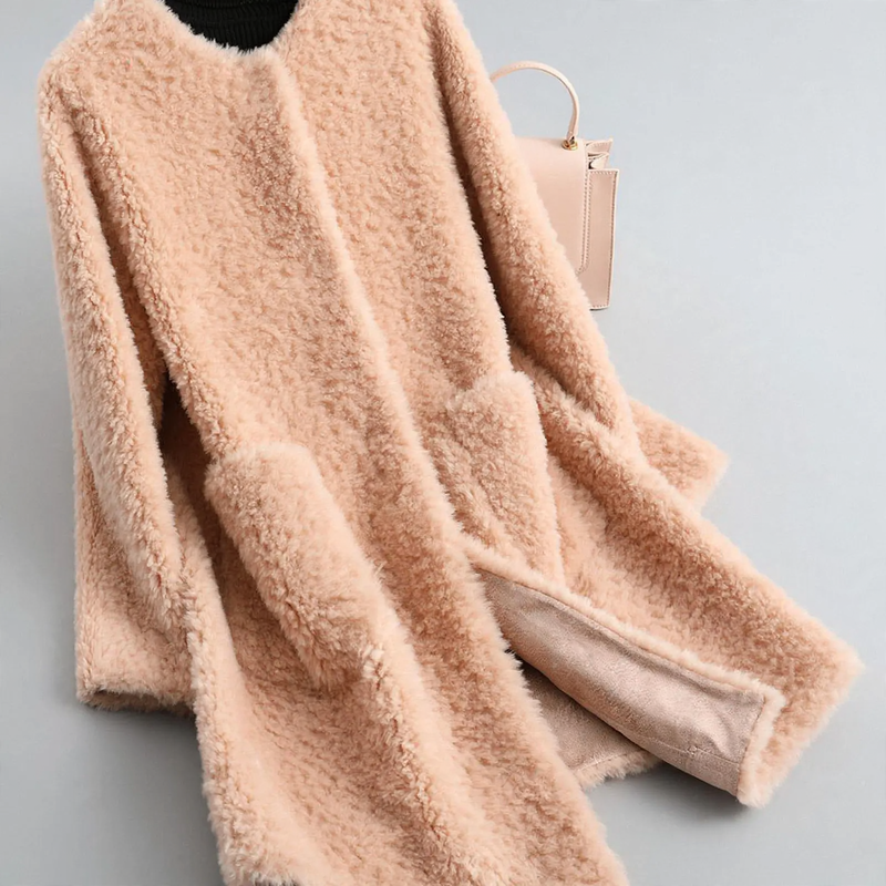 Ladies Sheepskin Coat, mid-length, Granulate Look