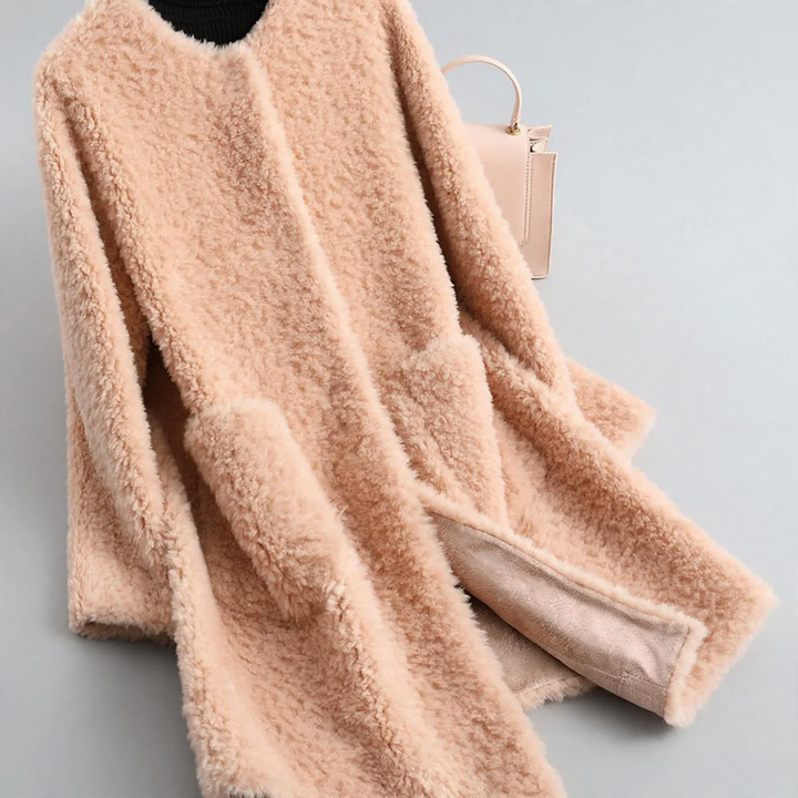 Ladies Sheepskin Coat, mid-length, Granulate Look