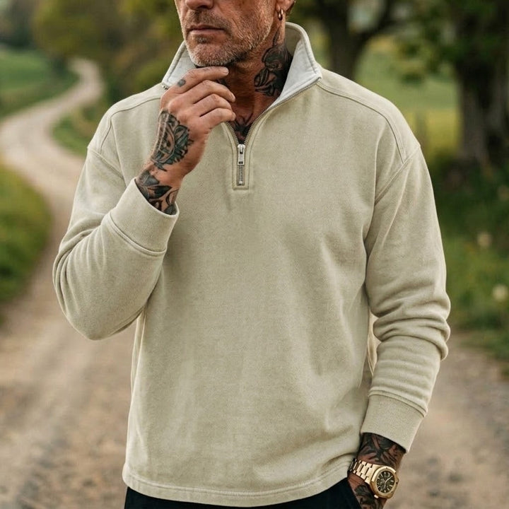 Men's Denim Sweatshirt with 1/4 Zipper