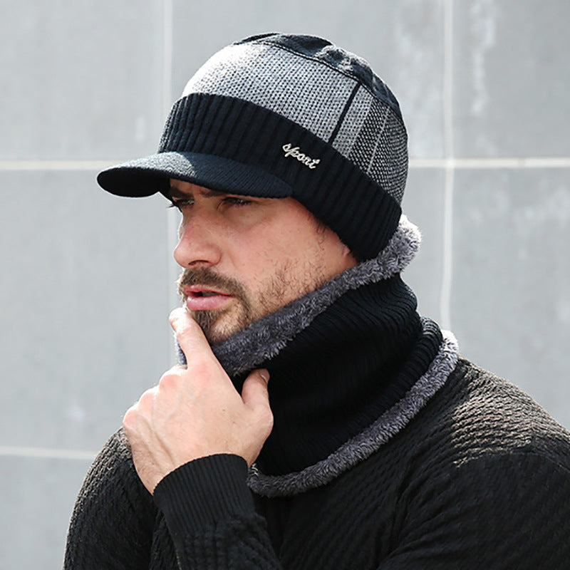 Men's knitted hat and scarf set, lined