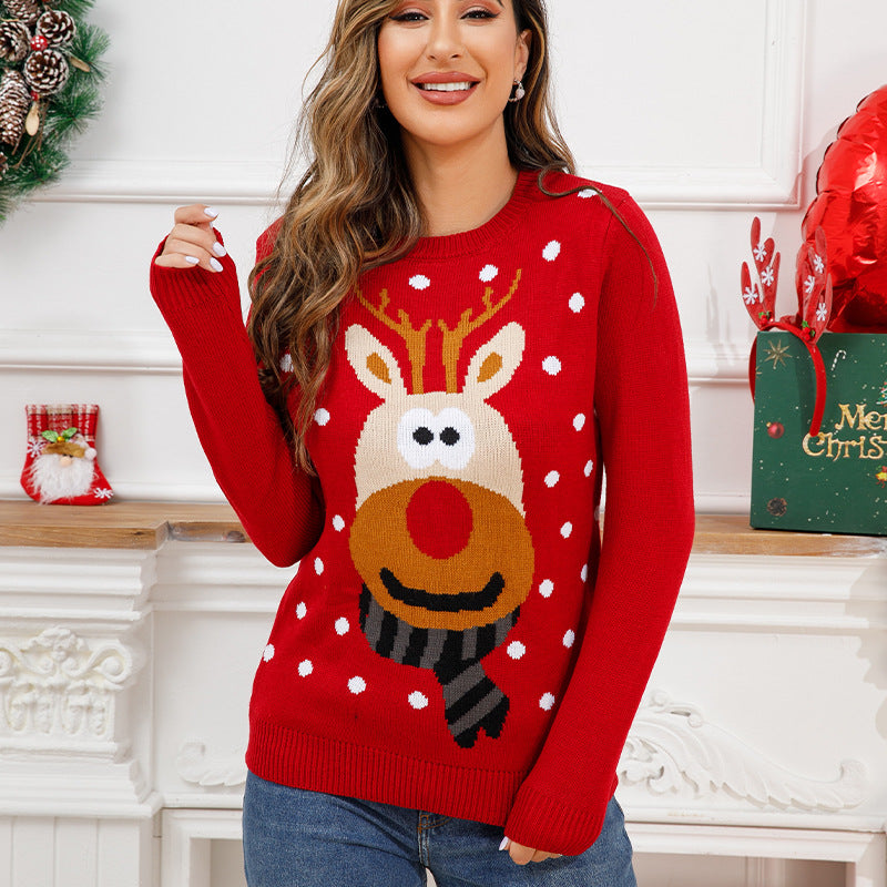 Knit pullover with reindeer jacquard pattern