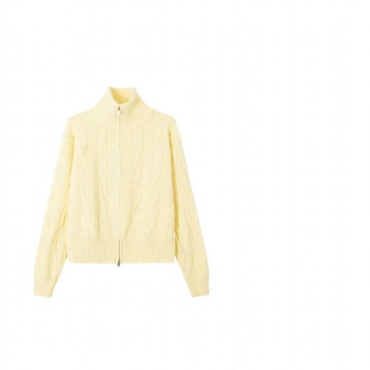 Women's cardigan with zipper and cable pattern