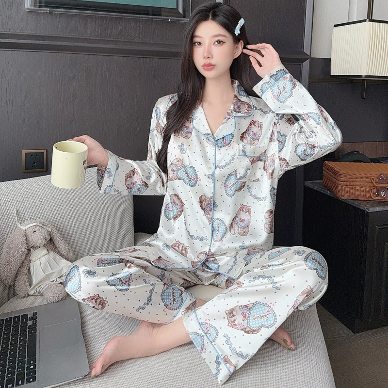 Ladies' loungewear set, two-piece, ice silk feel, heart pattern