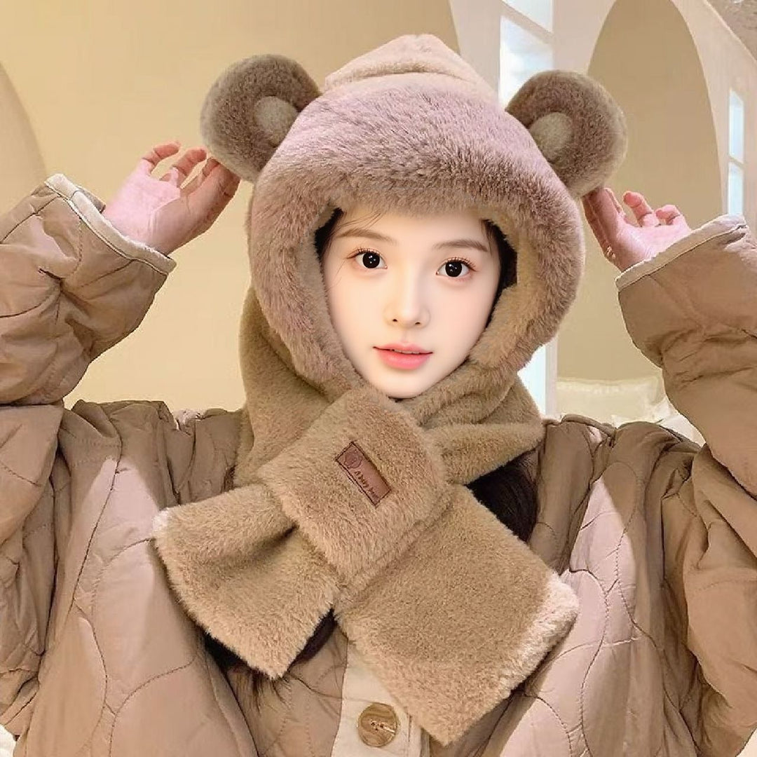 Cozy hooded hat with integrated scarf