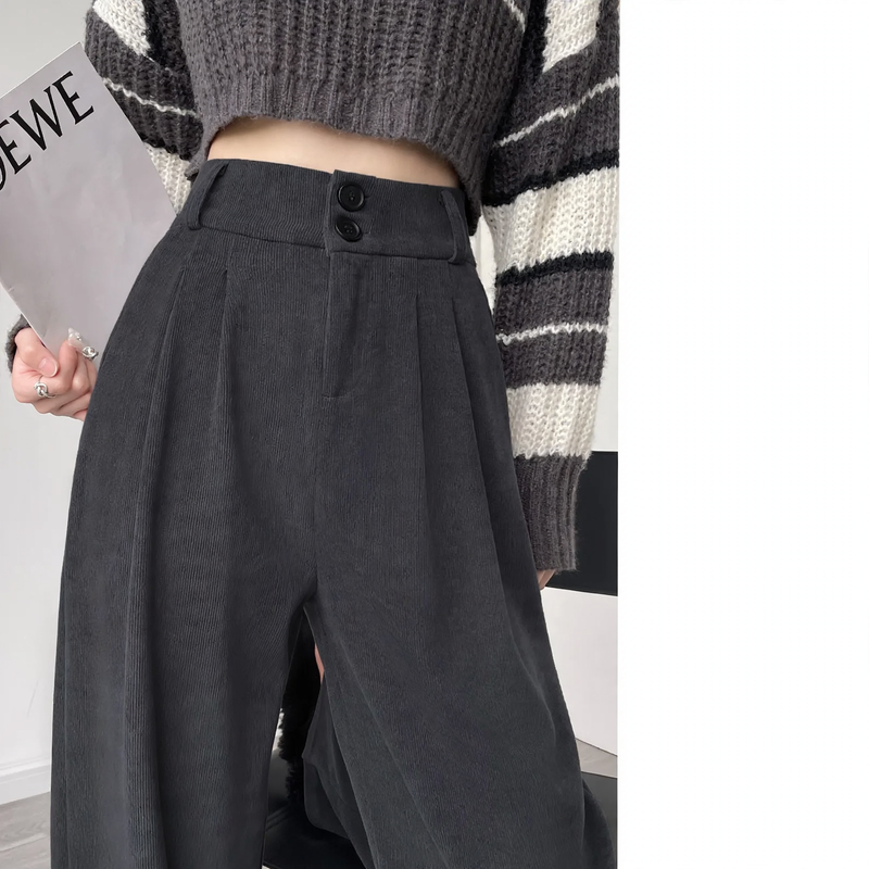Women's corduroy trousers, padded, straight cut