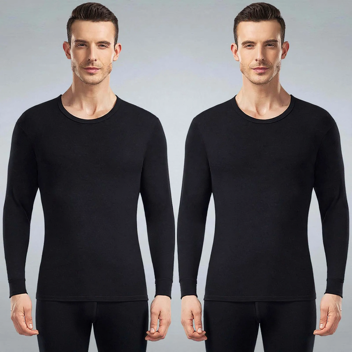 Fleece-lined thermal underwear set, round neck