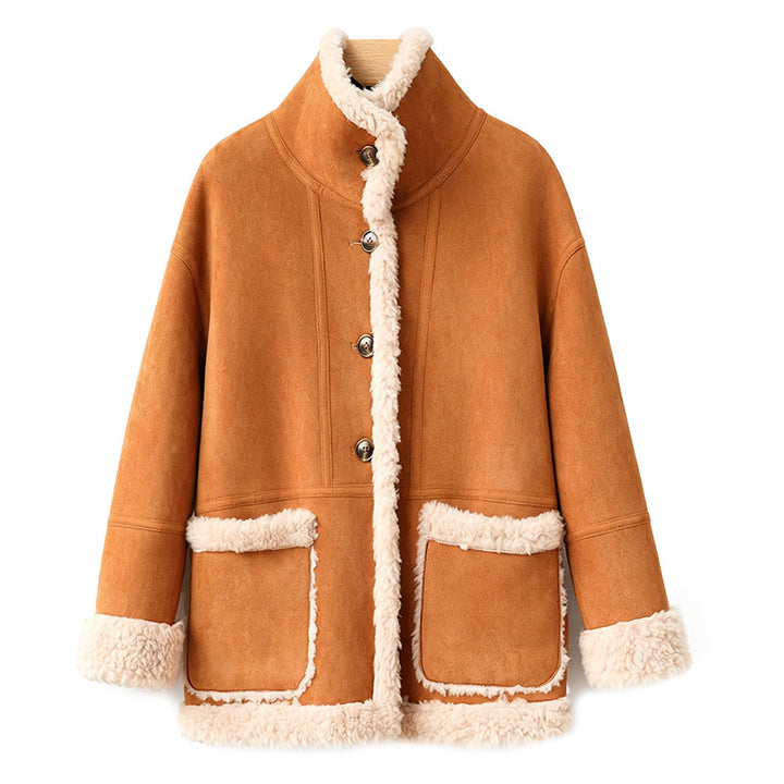 Women's wool coat with stand-up collar, winter