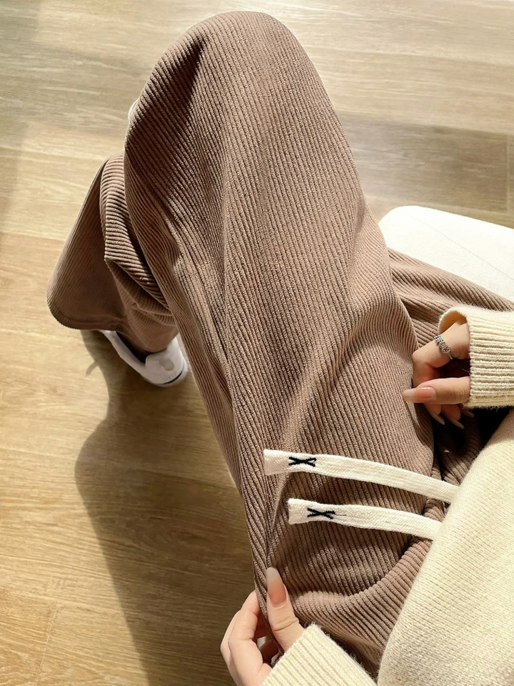 Cord wide pants with high waistband, loose fit