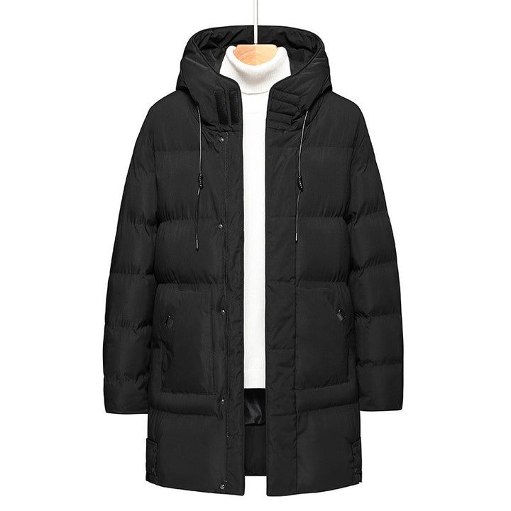 Long men's hooded jacket, lined, windproof