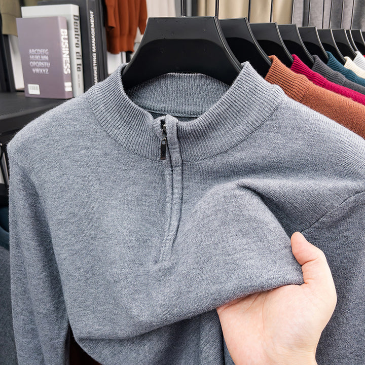 Men's wool sweater with stand-up collar and zipper