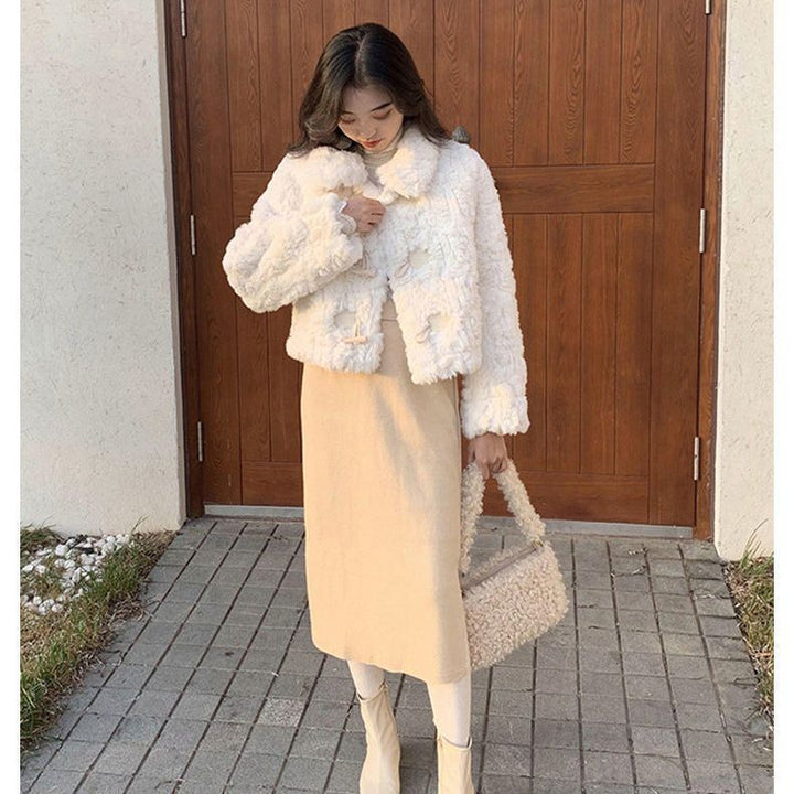 Faux fur jacket with toggle buttons