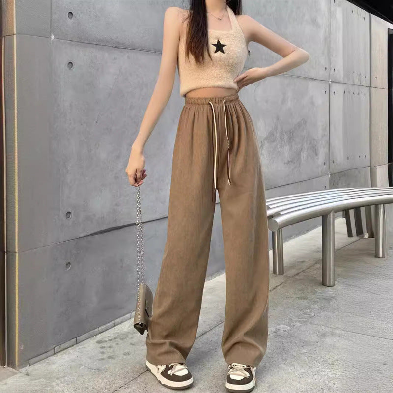 Cord-wide pants with double drawstring